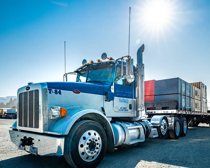 A photo of a South Coast Lumber company semi truck